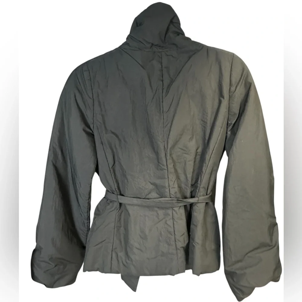 Club Monaco Black Crop Coat XS Double Breasted Tie Waist Funnel Neck - Picture 3 of 7